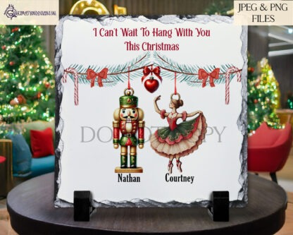 Nutcracker and Ballerina Hanging Ornament Couples Design Set featuring 3 textless designs. Includes male/female, female/female, and male/male couples. Perfect for baubles, cards, slates, and personalized holiday gifts.