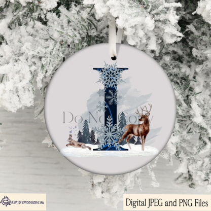 Elegant Winter Animal Alphabet in Navy Blue, featuring 26 letters with winter animal compositions, ideal for baubles, mugs, and seasonal décor.