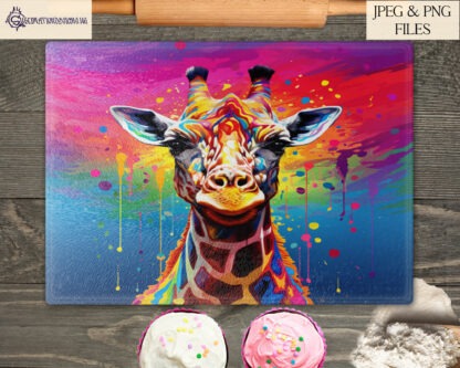 Vibrant Paint Splash Animal Design Bundle featuring 20 bestselling design sets with animals like giraffes, Highland cows, dolphins, and pandas in vibrant paint splash art.