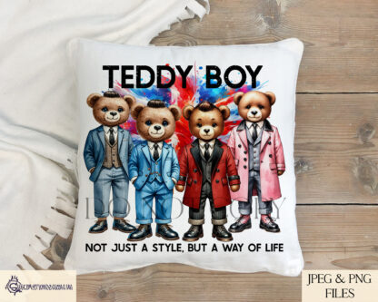 Digital Design Destash Teddy Bear Bundle featuring 20 design sets, including family travel, superheroes, farmer bears, bikers, surfers, and more in JPEG and PNG formats.