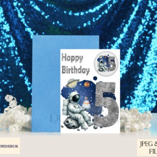 Astronaut Birthday and Inspirational Design Set featuring an astronaut on an asteroid with numbers 1-13 and a design of an astronaut holding the world.