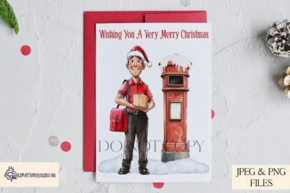 Christmas Postman Design Set featuring 14 designs of male and female posties in festive settings, with post boxes and Celebrations Tub Toppers.