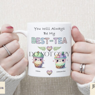 Best Tea Bubble Tea Design Set featuring 6 bubble tea characters and a "BEST-TEA" template, ideal for creating personalised bestie gifts.