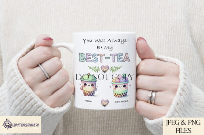 Best Tea Bubble Tea Design Set featuring 6 bubble tea characters and a "BEST-TEA" template, ideal for creating personalised bestie gifts.