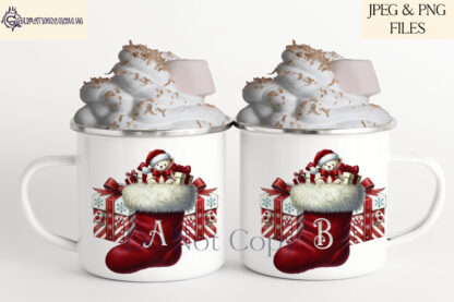 Teddy Bear Christmas Stocking Alphabet Design Set featuring a full alphabet, blank stocking, and "1st Christmas" design. Ideal for baubles, mugs, and holiday crafting.