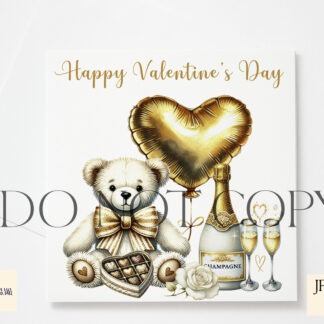 Love Alphabet White and Gold Design Set featuring a teddy bear holding a heart balloon, with A-Z alphabet letters and a textless option.