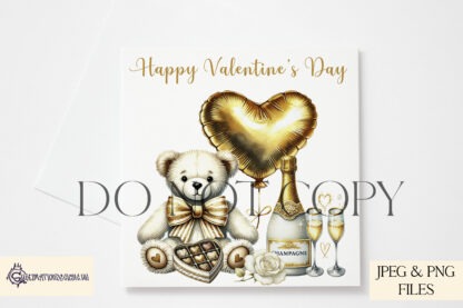 Love Alphabet White and Gold Design Set featuring a teddy bear holding a heart balloon, with A-Z alphabet letters and a textless option.