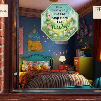 Tooth Fairy Stop Here Design Set featuring pale blue and green neutral designs for hexagonal blanks. Perfect for creating Tooth Fairy window signs and children’s décor.