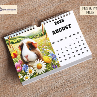 12 Months of Guinea Pigs Design Set featuring 12 unique designs with guinea pig breeds and colours, ideal for calendars and personalised gifts.