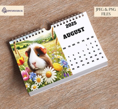 12 Months of Guinea Pigs Design Set featuring 12 unique designs with guinea pig breeds and colours, ideal for calendars and personalised gifts.