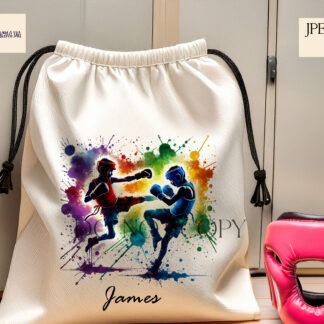 Kickboxing Silhouettes with Paint Splash Design Set featuring 10 dynamic designs of male and female kickboxers with vibrant and pastel paint effects.