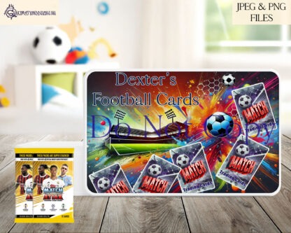 Football Card Collector Design Set featuring 4 designs for sublimation tins and mugs. Ideal for personalising card tins for football and soccer fans.