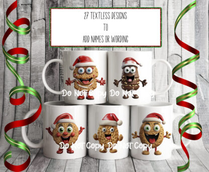 Christmas Biscuit Character Designs Set featuring 30 festive designs, including biscuit characters and gingerbread designs. Perfect for sublimation and holiday crafting.