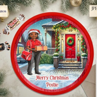 Christmas Postman Design Set featuring 14 designs of male and female posties in festive settings, with post boxes and Celebrations Tub Toppers.