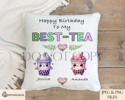 Best Tea Bubble Tea Design Set featuring 6 bubble tea characters and a "BEST-TEA" template, ideal for creating personalised bestie gifts.