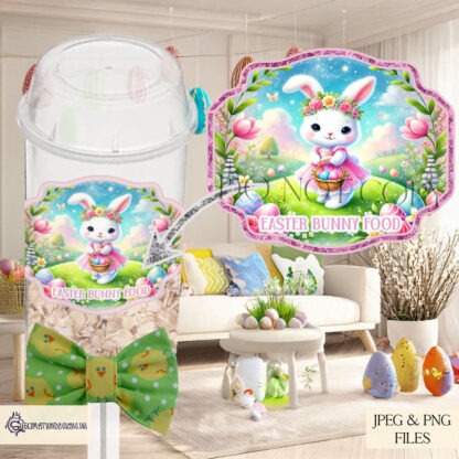 Easter Bunny Food Popper Design Set featuring pink, blue, and glitter-effect designs, ideal for creating festive food poppers for children at Easter.