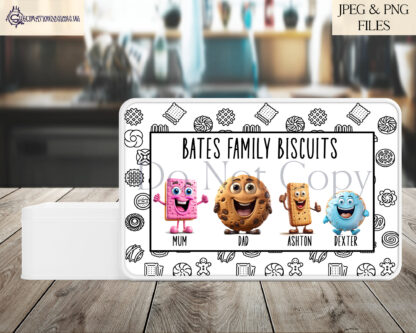 Build A Biscuit Family Ultimate Clip Art Set featuring 43 biscuit characters, tin backgrounds, paint strokes, and hair bows for sublimation and crafting projects.