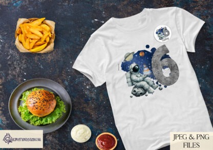 Astronaut Birthday and Inspirational Design Set featuring an astronaut on an asteroid with numbers 1-13 and a design of an astronaut holding the world.