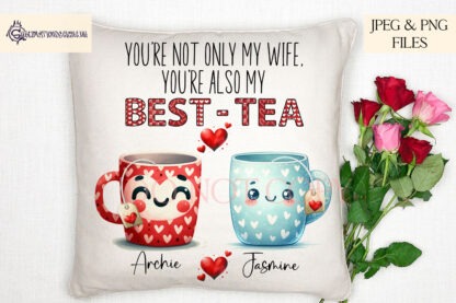 Best Tea Comedy Love Edition Design Set featuring whimsical tea mug designs with customisable options for Valentine’s Day, anniversaries, and gifts.