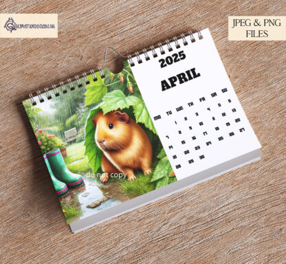 12 Months of Guinea Pigs Design Set featuring 12 unique designs with guinea pig breeds and colours, ideal for calendars and personalised gifts.