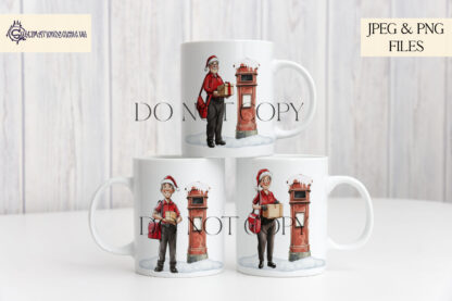 Christmas Postman Design Set featuring 14 designs of male and female posties in festive settings, with post boxes and Celebrations Tub Toppers.