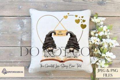 Digital Design Wedding De-Stash Bundle featuring 16 design sets, including Highland cows, gnomes, teddy bears, and wedding countdowns in JPEG and PNG.