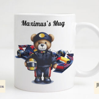 F1 Inspired Teddy Bears Design Set featuring teddy bears in racing uniforms with F1-style cars, colour-themed to match top racing teams.