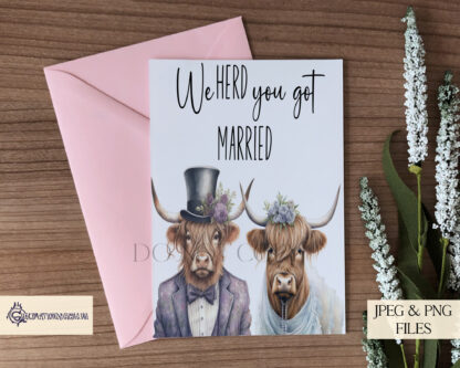 Digital Design Wedding De-Stash Bundle featuring 16 design sets, including Highland cows, gnomes, teddy bears, and wedding countdowns in JPEG and PNG.