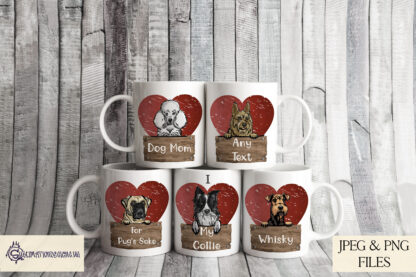 Peeking Dog Sublimation Design Bundle featuring over 400 dogs with heart backgrounds and wooden panels.