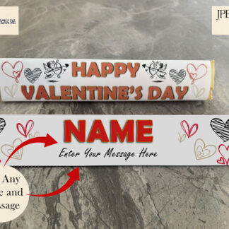 Valentine’s Day Toblerone Wrapper Design Set featuring 6 pre-made romantic designs and PSD templates for customisation.