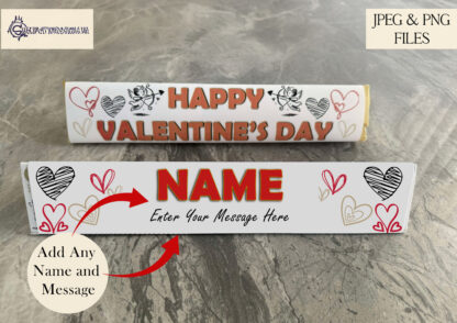 Valentine’s Day Toblerone Wrapper Design Set featuring 6 pre-made romantic designs and PSD templates for customisation.