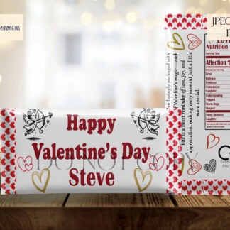 Valentine’s Day Chocolate Bar Wrapper Design Set featuring 6 designs in 2 colour options with textless, “Happy Valentine’s Day,” and “Will You Be My Valentine?” wording.