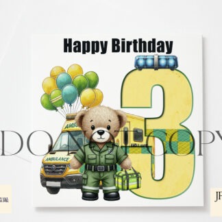 Paramedic Teddy Bear Birthday Numbers Design Set featuring numbers 1 to 9 with paramedic teddy bear setup, hair bows, and balloon options.