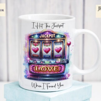 Jackpot in Love Design Set featuring two slot machine-themed designs: one vibrant textless design and one with a customisable photo slot.