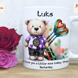 Love for Darts Teddy Bear Design Set featuring a teddy bear dart player with love-themed quotes and a textless version.