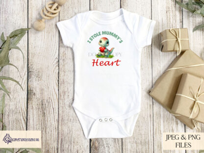 Dinosaur Holding Heart Design Set featuring a cute dinosaur with a love heart, with textless and worded options in two colour variations.