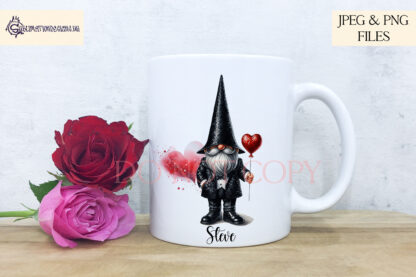 Valentine's Gonk Gnomes Design Set featuring a male and female gnome holding heart-shaped red balloons in a whimsical Valentine's theme.