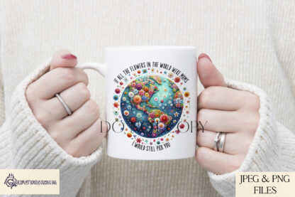 Mother's Love: Floral Earth Collection featuring watercolour planet Earth with continents blooming in flowers, including worded and textless options.