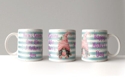 Mother’s Day Gonk Gnome Mug Wraps featuring pink and blue designs with light and dark skin tones for personalised mugs.