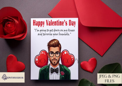 Valentine's Day Bumhole Comedy Design Set featuring Maltese man illustration with textless and funny quote options, perfect for adult humour projects.