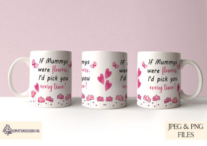 Mother's Day Mug Wraps Design Set featuring floral themes and heartfelt wording options. Perfect for sublimation and personalised crafting.