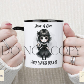 Cute Comedy Gothic Design Set featuring a gothic girl with a voodoo doll in textless and worded designs.