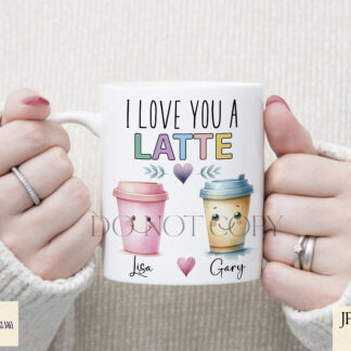 I Love You a Latte Whimsical Coffee Designs featuring adorable coffee cup characters with colourful variations.