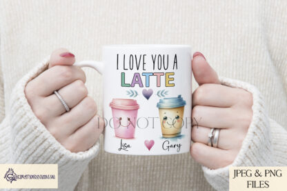 I Love You a Latte Whimsical Coffee Designs featuring adorable coffee cup characters with colourful variations.