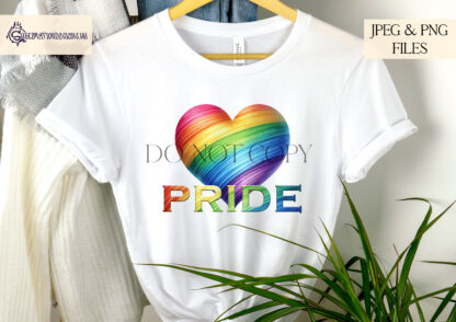 Rainbow Love Heart PRIDE Design featuring a bold rainbow love heart and the word "PRIDE" for crafting pride-themed products.