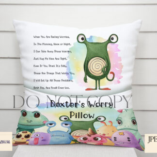 Worry Monster Cushions Designs Set featuring 10 unique monsters with a self-written verse, perfect for pocket pillows and cushions.