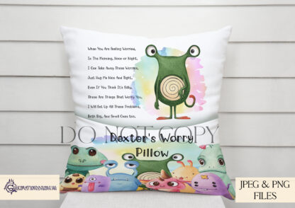 Worry Monster Cushions Designs Set featuring 10 unique monsters with a self-written verse, perfect for pocket pillows and cushions.