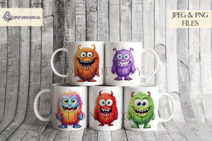 Adorable Colourful Monsters Clip Art Set featuring 24 playful monster designs in vibrant colours, perfect for crafting and personalized products.