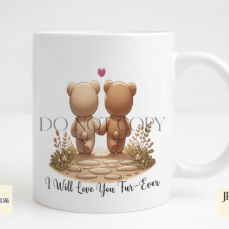 Together Fur-Ever Teddy Bear Design Set featuring two teddy bears in love walking down a path, perfect for sublimation and crafting romantic gifts.