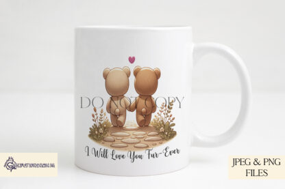 Together Fur-Ever Teddy Bear Design Set featuring two teddy bears in love walking down a path, perfect for sublimation and crafting romantic gifts.